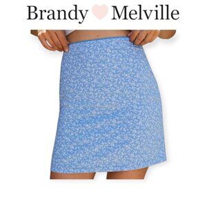 John Galt Brandy Melville Blue Floral Skirt XS Eyelet Waist Summer Spring Vibes